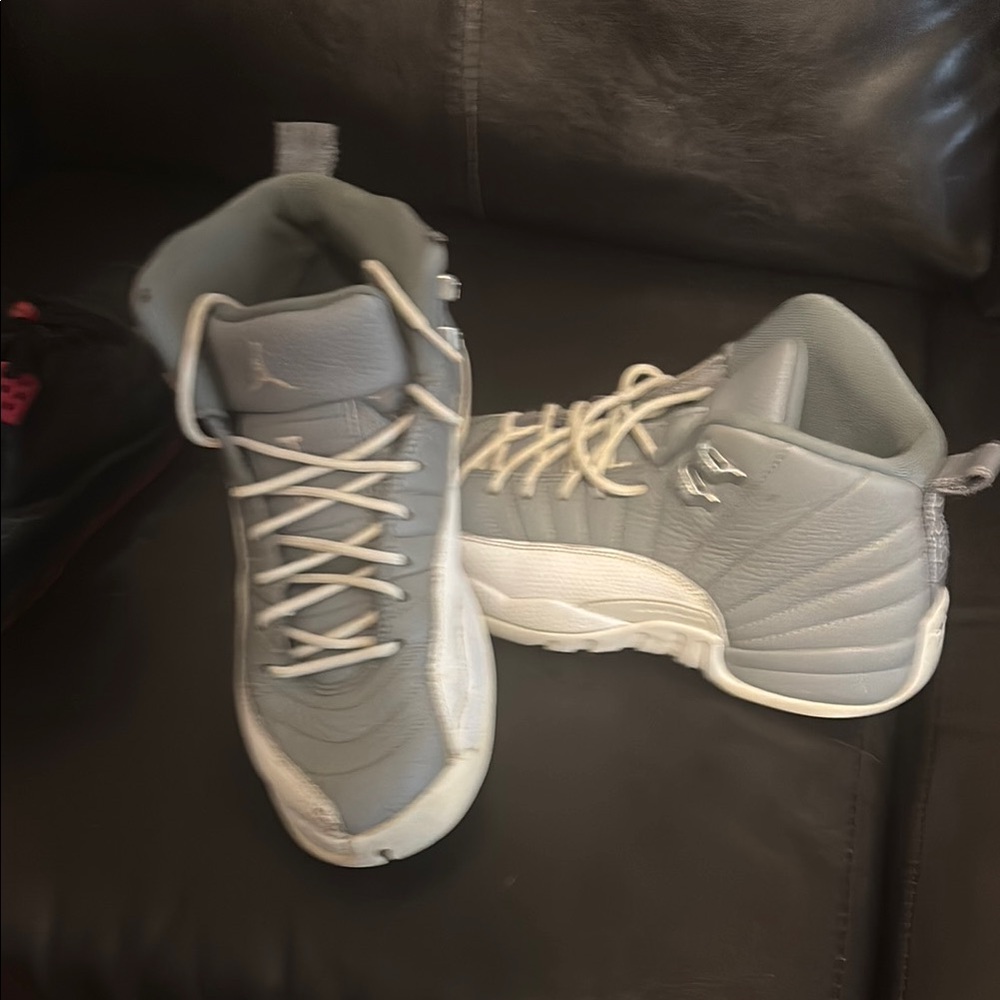 Gray and White High-Top Jordans